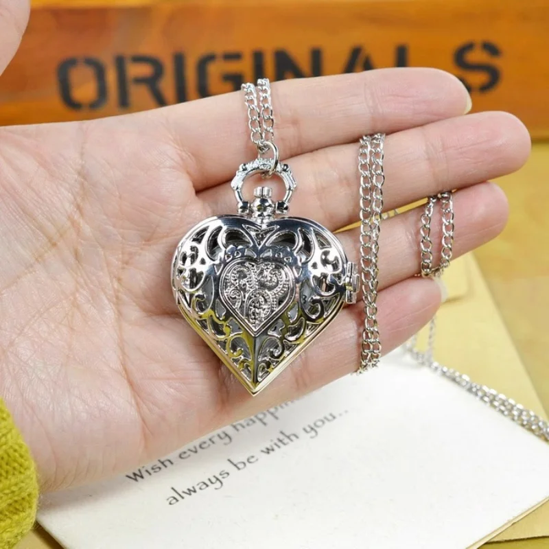 Silver Smooth Quartz Pocket Watch Mens Womens Necklace Clock Metal Stainless Steel Watches Pendant with Short Chain Gifts