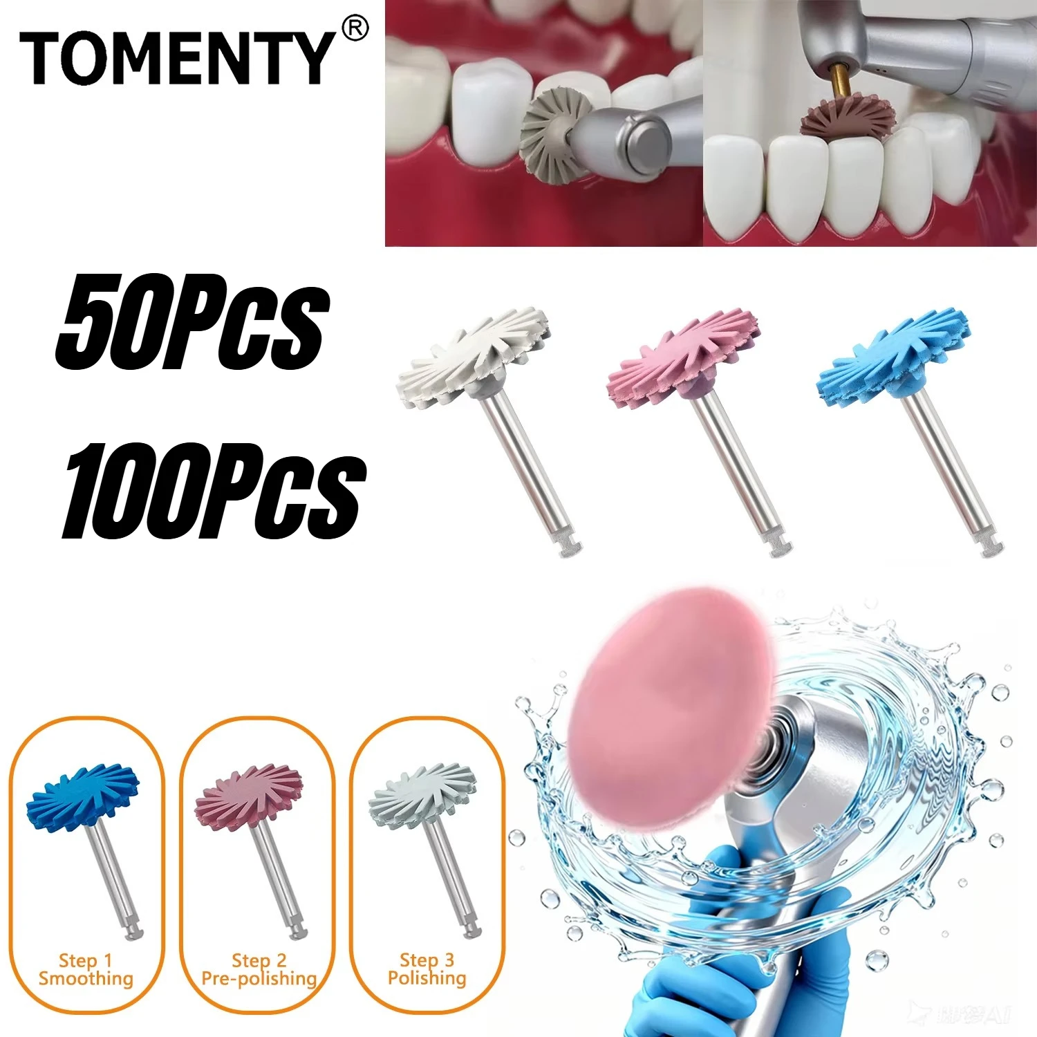 

﻿ 50/100Pcs Dental Rubber Polisher Composite Resin Polishing Diamond System Burs RA 4mm Wheel Spiral Flex Brush Dentistry Tool