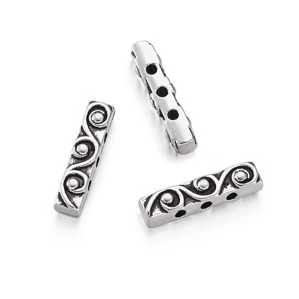 Pandahall 20pcs Rectangle Antique Silver Color Tibetan Style Metal Bar Spacers Jewelry Charms Findings Bracelet Connectors