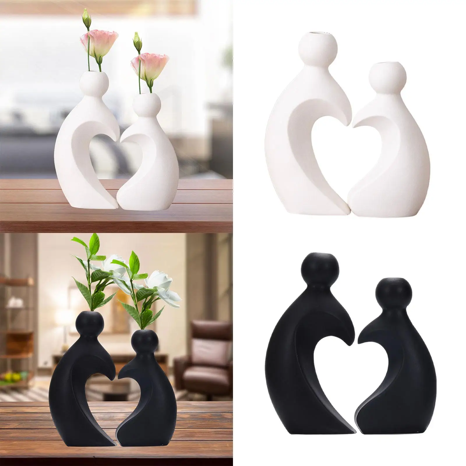 2Pcs Ceramic Flower Vases Modern Minimalism Collection Decorative Figurines for Anniversary Desk Office Fireplace Bookshelf