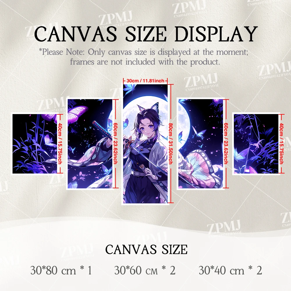 5 Stücke Anime Wandkunst Leinwand Malerei Bild Drucken Wohnkultur Dämon Slayer Kochou Shinobu Charakter Poster Zimmer Rahmenloses Wandbild – Detail 7