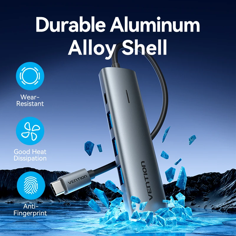 Vention USB C HUB Szybki rozdzielacz USB z 4 portami, typ C na USB A 3.0, adapter do MacBook Pro, iPada, iPhone'a, Samsunga, Lenovo i laptopów — zdjęcie produktu 6