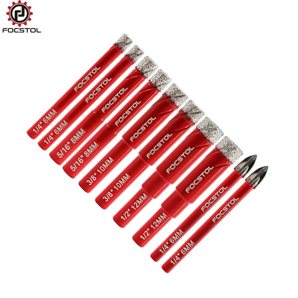 

Набор алмазных сверл FOCSTOL, твердосплавные сверла с круглым хвостовиком для керамической керамической плитки, кольцевая пила, сверло