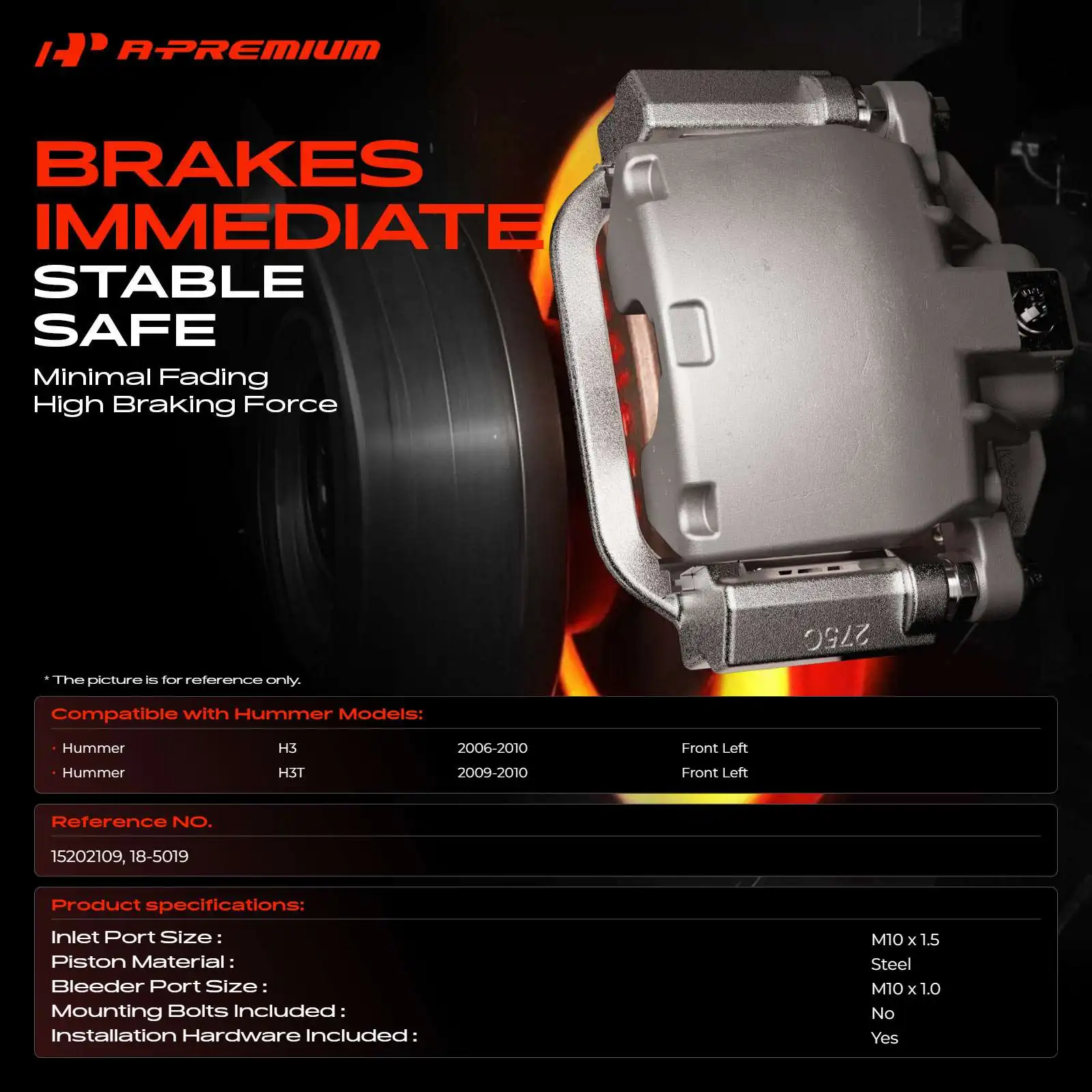 A-Premium Front Left Driver LH Disc Brake Caliper for Hummer H3 2006-2010 H3T 2009-2010