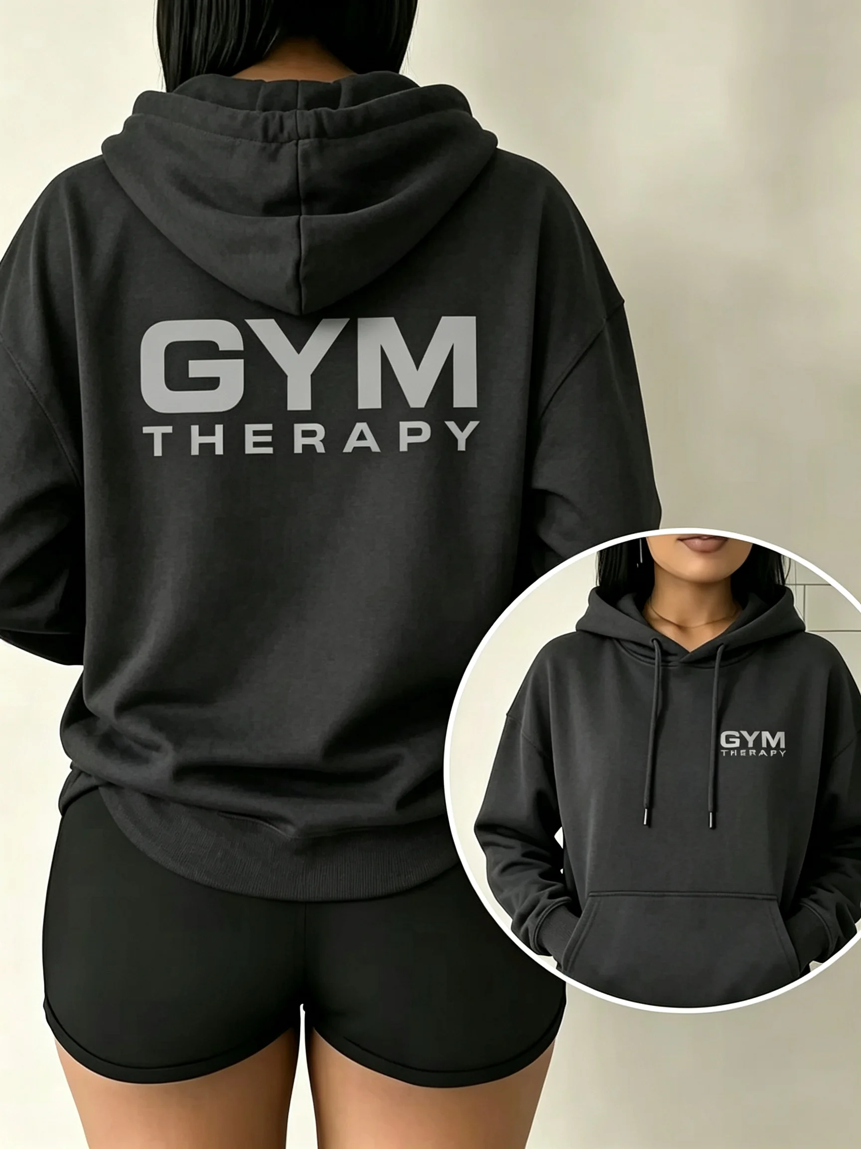 Women's sweatshirt fitness therapy double-sided print, elegant and fashionable top trendy and versatile for women hooded top