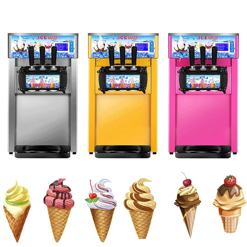 

Commercial Desktop Soft Ice Cream Machine 3 Different Discharge Nozzles,Upper Water Tank For Refrigeration Ice Cream Maker