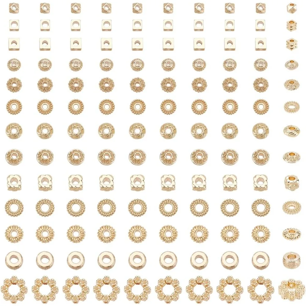 

13 Styles Beads 130pcs Flower Spacer Beads Flat Round Beads Column Spacer Beads Rondelle Beads for Jewelry Making DIY Craft