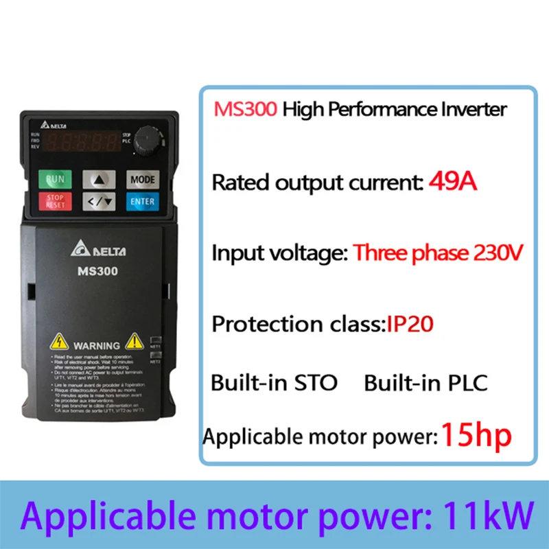 11kw 49a 230v Three Phase Output Delta Ms300 Vfd Vector Control Inverter Drive Frequency Converter Suitable 11hp Electric Motor