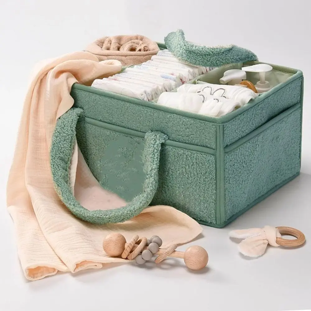حقيبة حفاضات الطفل العملية مقسم قابل للإزالة مع مقبض سلة تخزين الحفاضات سعة كبيرة سلة حفاضات الطفل بنين بنات
