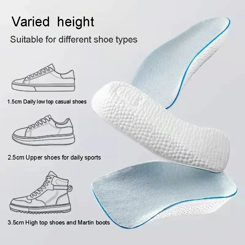 Arch Support Height Increase Insoles Half Pads Orthopedic Breathable Memory Foam 7 Points Lifts Shoe Pads Flat Feet Support