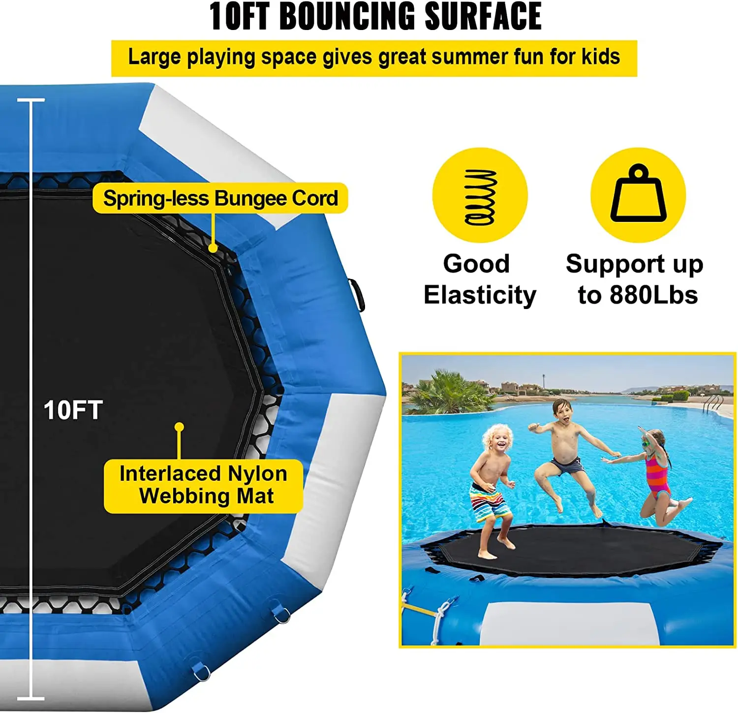 6.5ft 10ft 13ft Giant Big Inflatable Water Trampoline Floating for Children Adult Swim Platform Inflatable Sea Bungee Trampoline