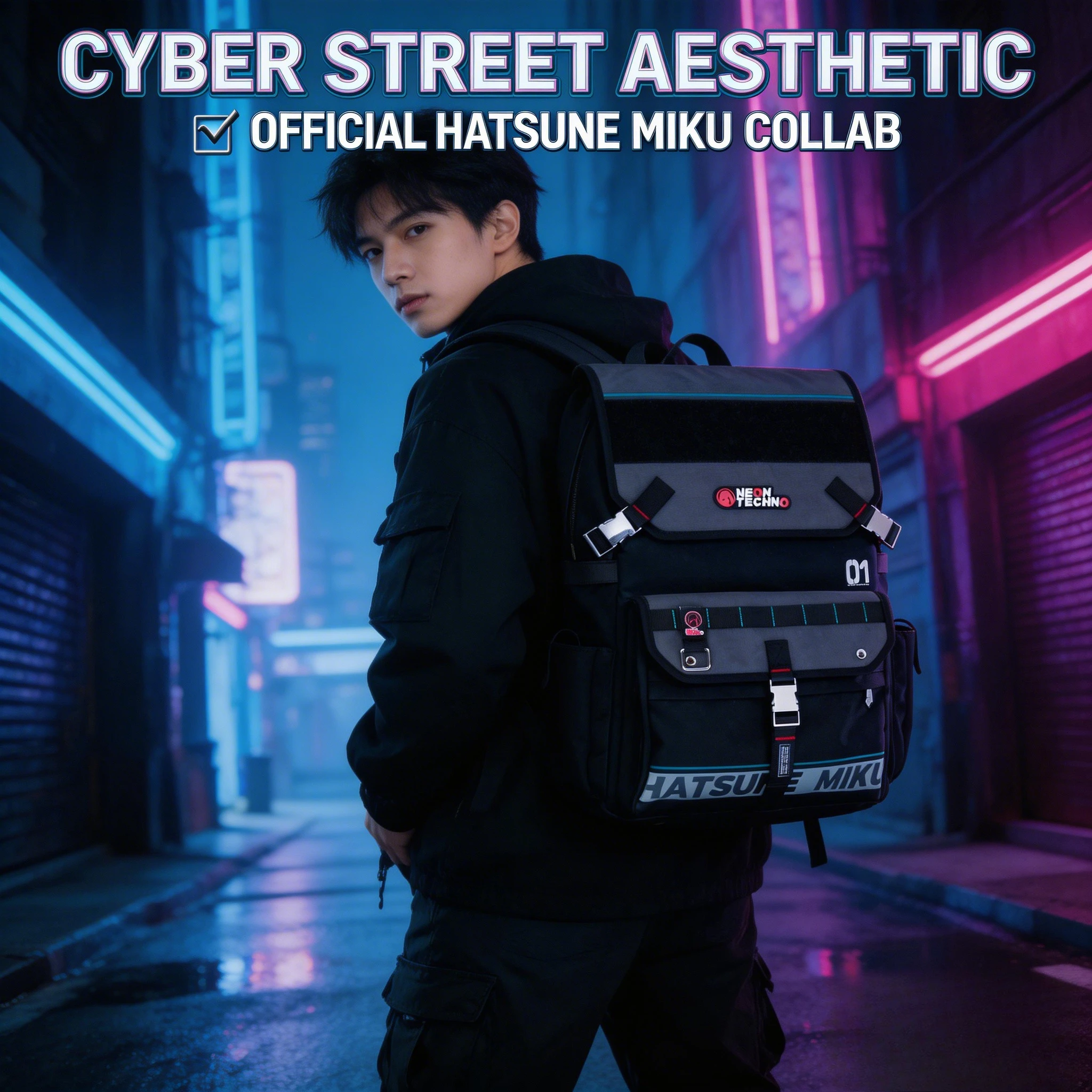 

New Hatsune Miku Anime Neon Tech Backpack - Multi-Functional Commuter Bag, Large Capacity Rucksack for Travel & Festival Gifts