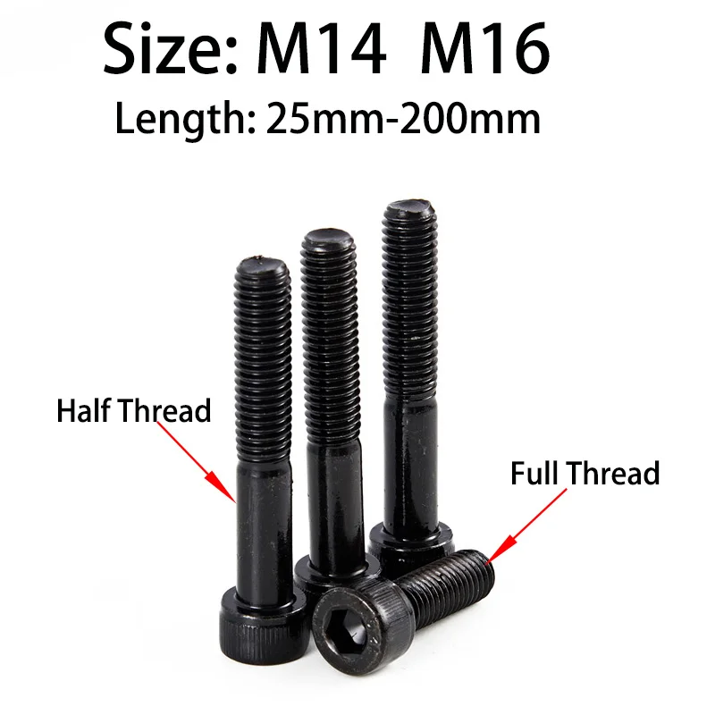 Grade12.9 Half Thread And Full Threads Screw M14M16 Hex Socket Cup Head Screws Black Cylindrical Head Bolt 25-200mm Carbon Steel