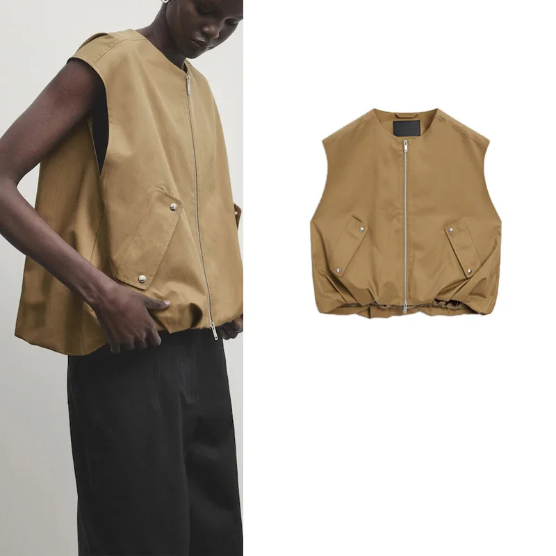 

Ele Versatile Loose Fit round Ne Button Design Suit Jaet MD Women's Faion 2024 Polyester Fiber ort Length Zipper