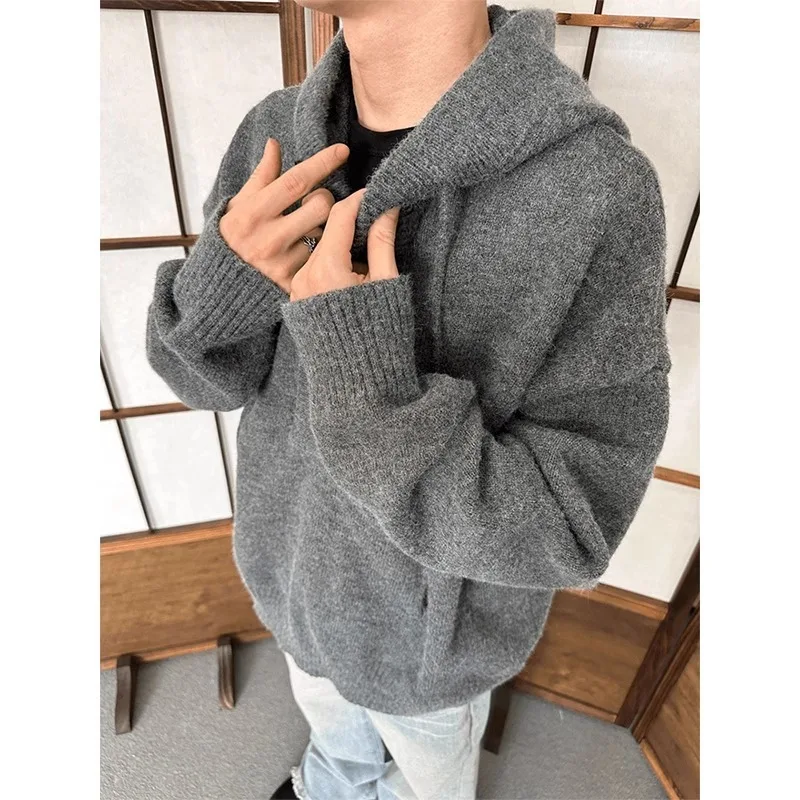 Unisex Hooed Knitting Cardigan 2025 Autumn Winter Man Women Hooded Sweater Thickened Retro Design Knit Outerwear Sweatshirt