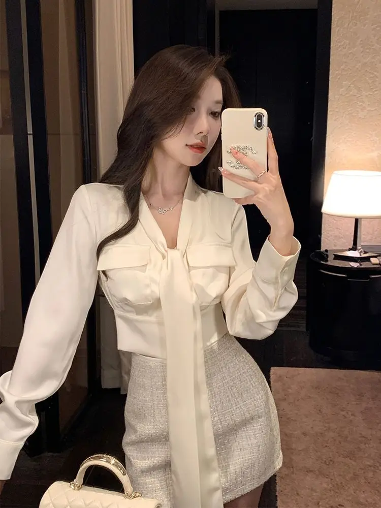 

Women's Satin Bow Waist ort irt Skirt Set 2024 New Summer Faion Two-Piece Suit Polyester Fiber Long Sve ort Pants