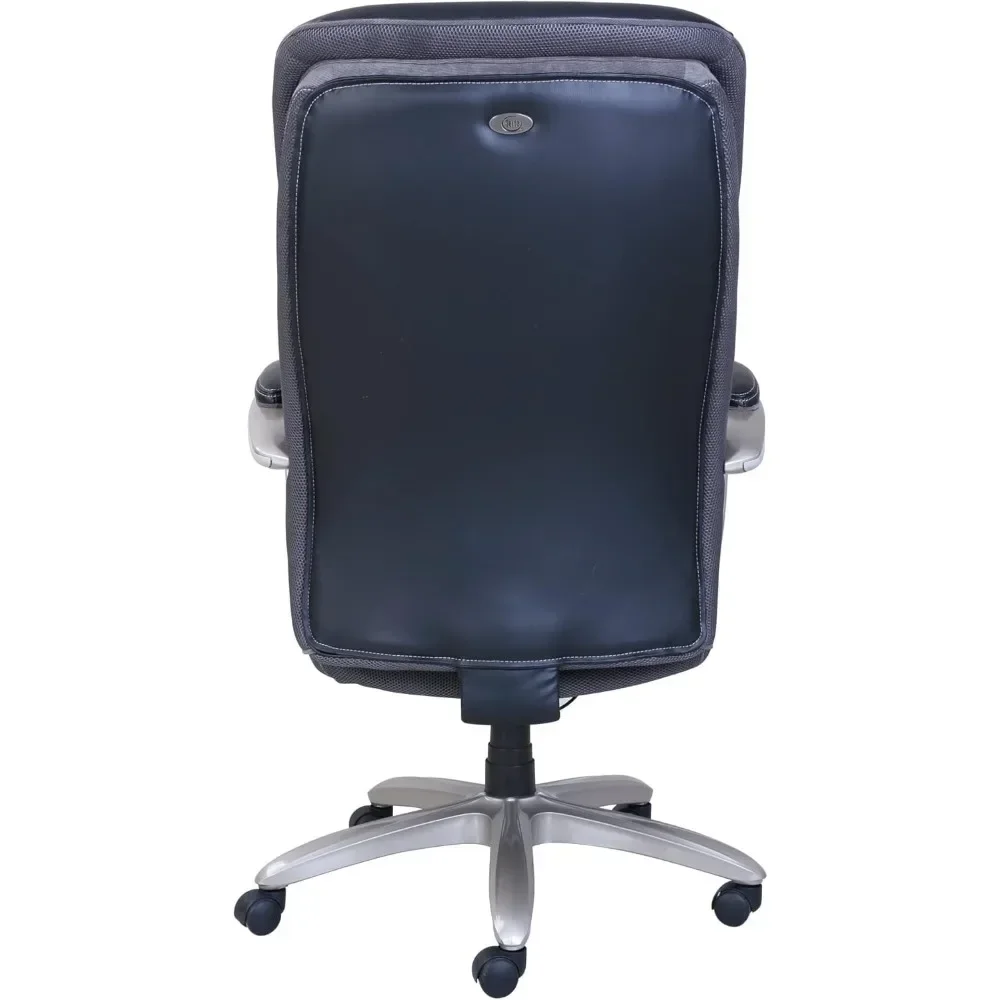 Silla de oficina de respaldo alto de cuero unido, grande y alto, ergonómico, Negro/plateado