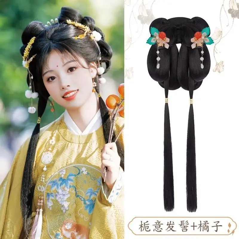 Hanfu Wig Integrated Headwear Set Ancient Style Hair Bun Updo Ming Dynasty Volume Pad Hairstyle Women Cosplay Accessories