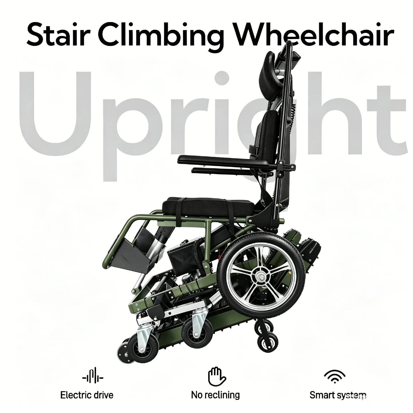 Ultra-Stable Upright Electric Stair Climbing Wheelchair Smooth Ride Large Platforms 120kg Capacity Foldable 250W Motor Aluminum