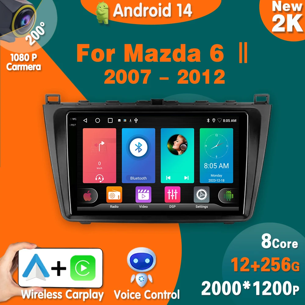 

Android14 Car Radio For Mazda 6 Ⅱ GH 2007 - 2012 Carplay Auto Stereo Multimedia Video Player GPS navigation DVD NO 2DIN