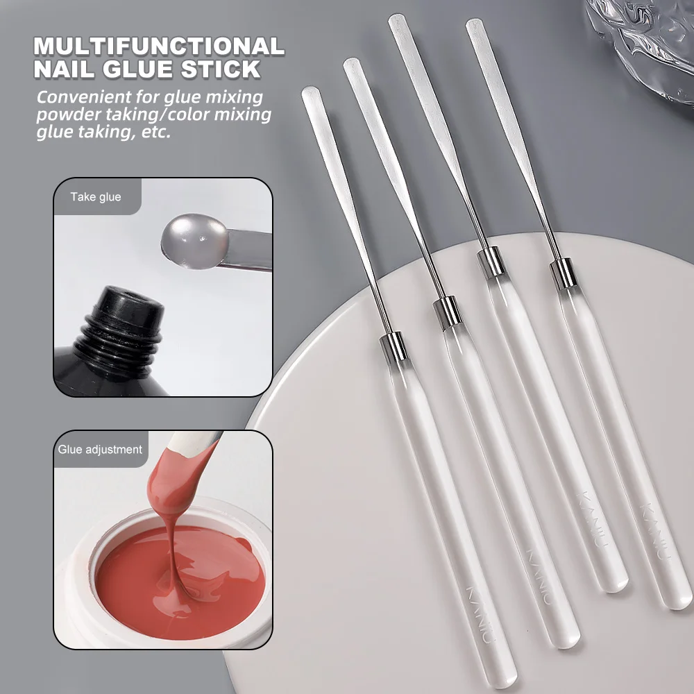 KANIU 1PC Stainless Steel Nail Mixing Spatula Nail Art Makeup Toner Spatula Wood Handle Acrylic Handle Mixing Stick Nail Tool