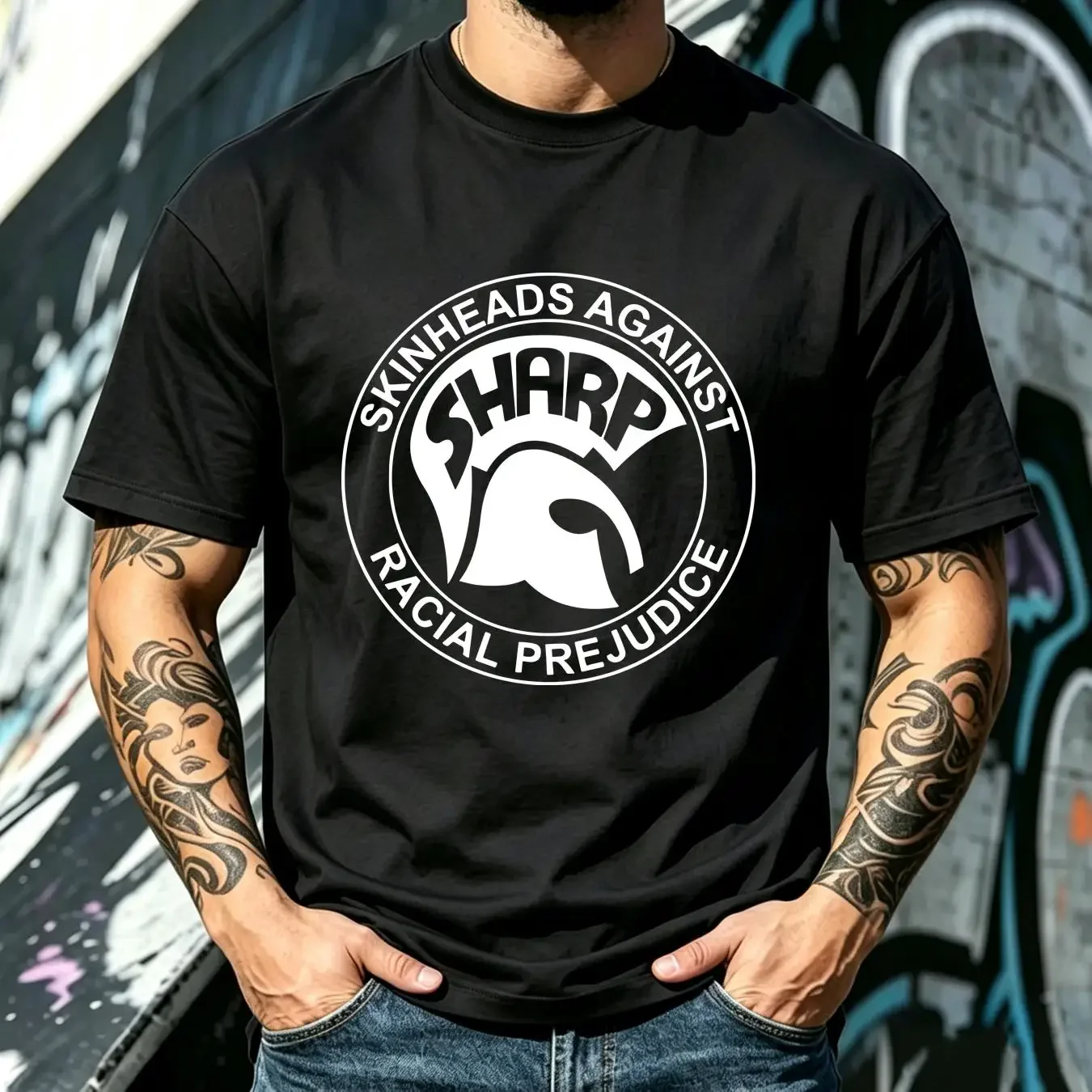 washed T Shirt SHARP Skinheads Against Racial Prejudice anti racist PUNK long or short sleeves vintage Washed Comfortable