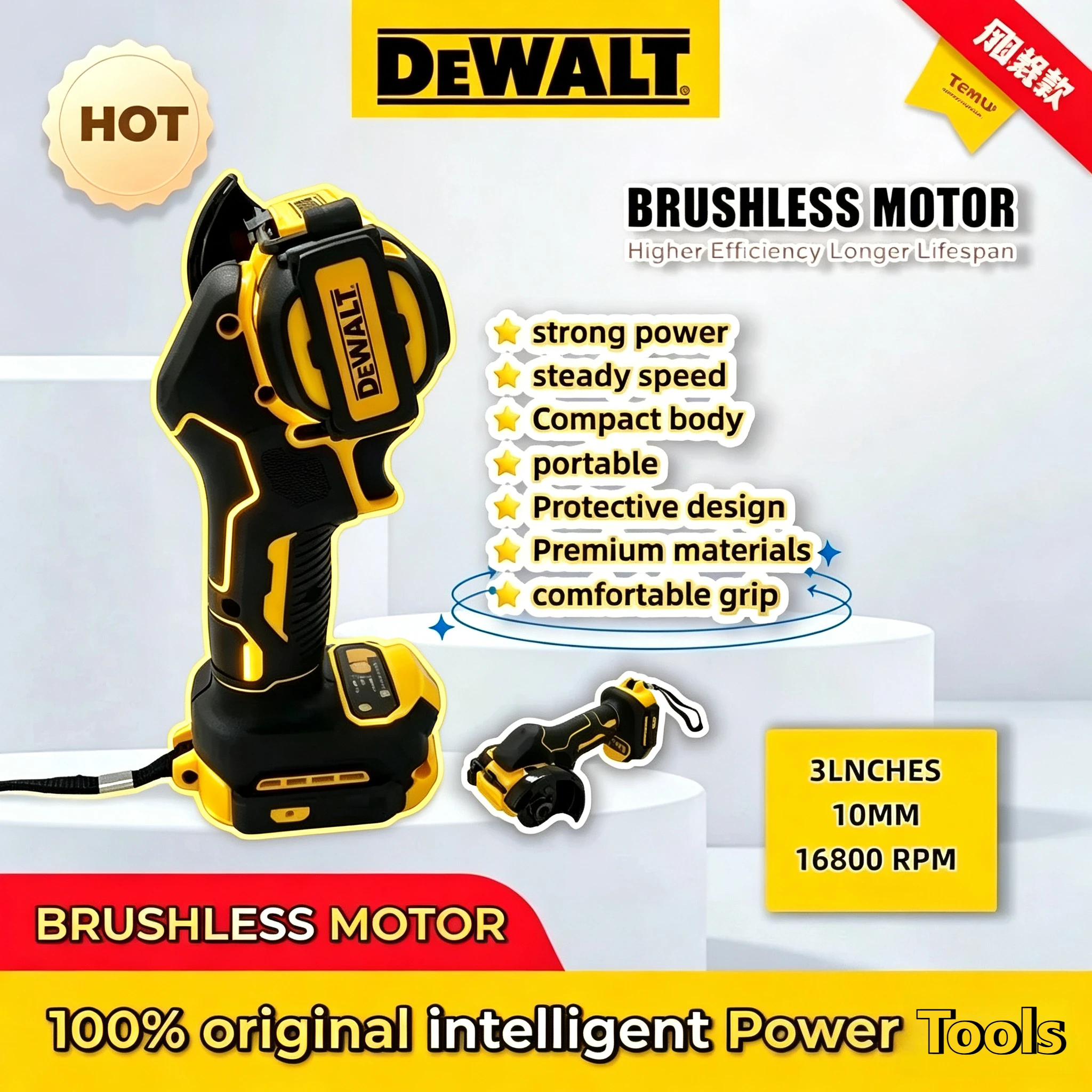 Cordless Mini Angle Grinder DEWALT 3 Inch Polishing Grinding Machine Electric Cutting Power Tool for 18V 20V Battery