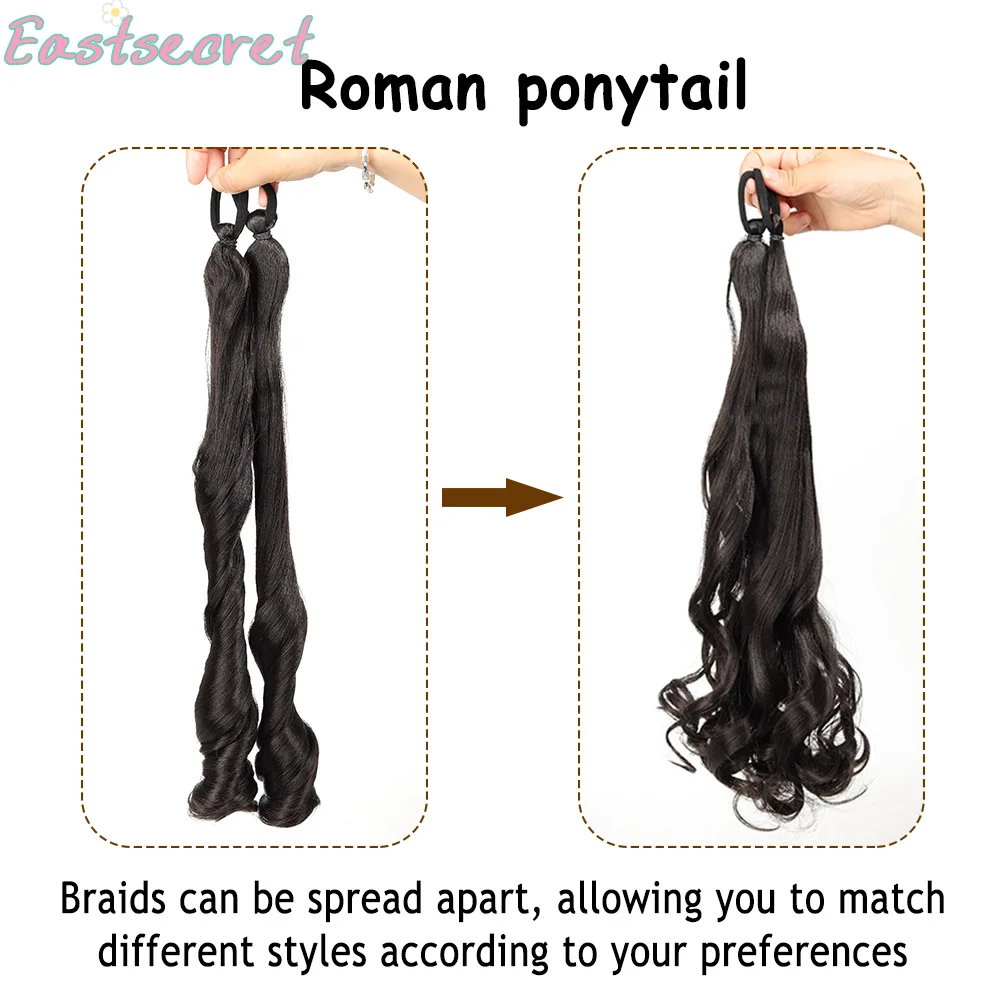EAST Synthetic ponytail Hair Extension Black Natural Wig Long Ponytail Hair Band Rubber Band Women's Wig Lolita Double Ponytail