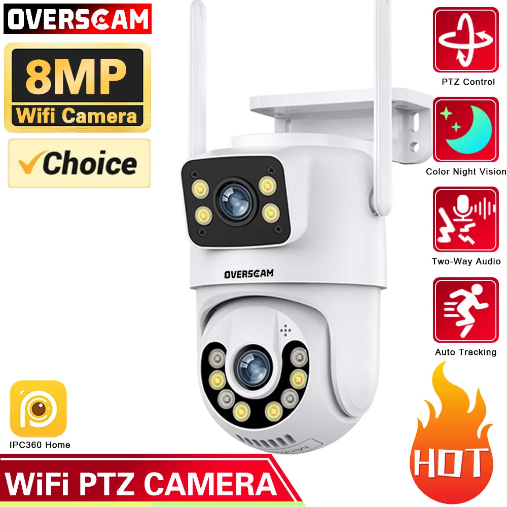 

8MP 4K Wifi Surveillance Camera Outdoor PTZ Control Two Lens Dual Screen AI Auto Tracking Security Camera IPC360 Home APP