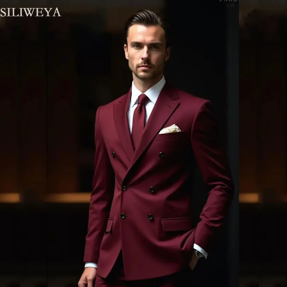 

SILIWEYA High Quality Wedding Men's Suits 2025 Formal Double Breasted Notch Lapel Skinny 2 Piece Jacket Pants Outfits Terno