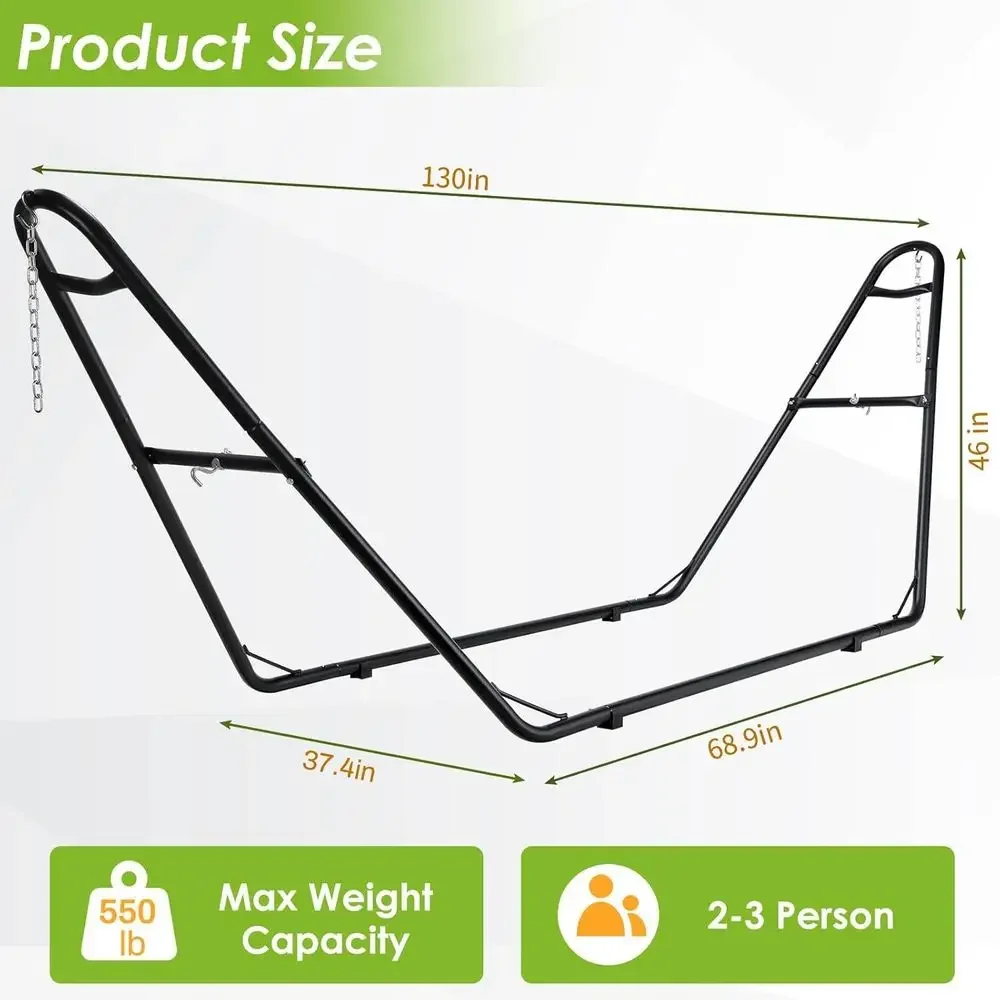 Heavy-Duty Double Steel Hammock Stand, Supports 550lbs, Fits 9-14ft Hammocks for 2-3 People, Easy Assembly