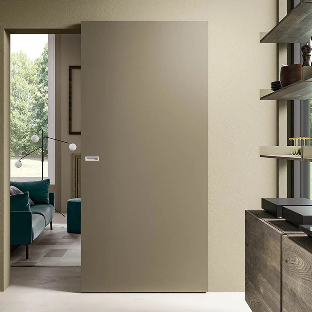 &R*Wooden internal frame house interior design round carbon crystal solid door for house Aluminum wood door hidden door