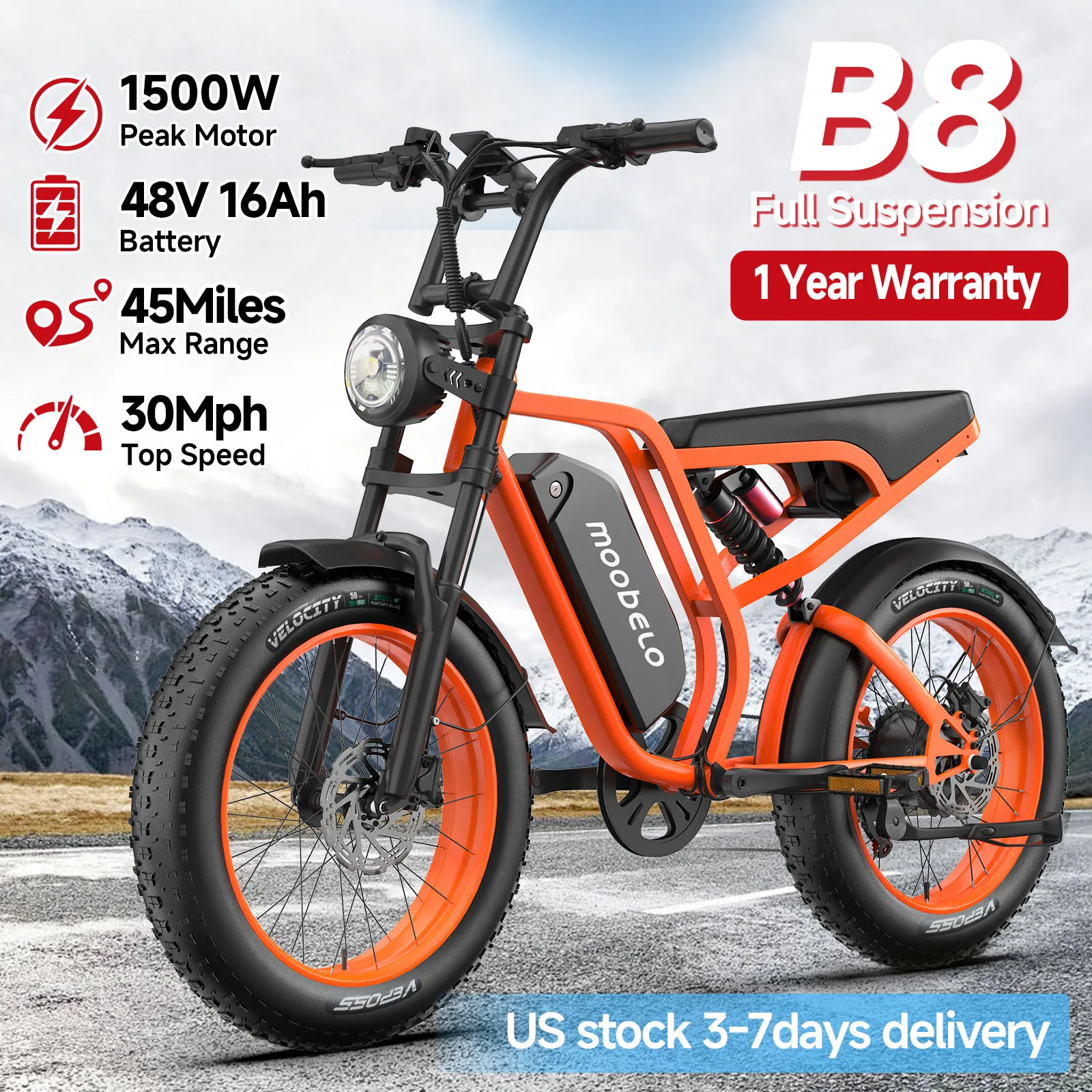 

Электровелосипед Moobelo B8 Peak 1500W 52V 20AH для взрослых, 32 миль/ч, полноприводный, внедорожный, с увеличенным запасом хода, для поездок на работу, для Америки