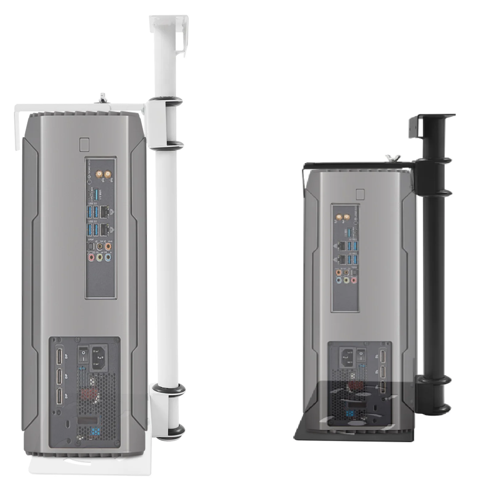 Bymaocar Support en acier laminé à froid sous le bureau, support de boîtier d'ordinateur réglable, support hôte d'ordinateur suspendu blanc/noir