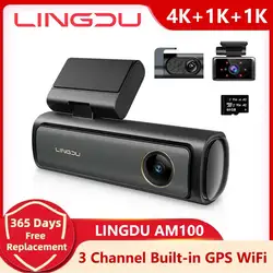 LINGDU AM100 3 Camera Dash Cam 4K +1080P+1080P Cam Car DVR Built-In GPS 5.8GHZWiFi BT Car Recorders IR Night Vision APP Control