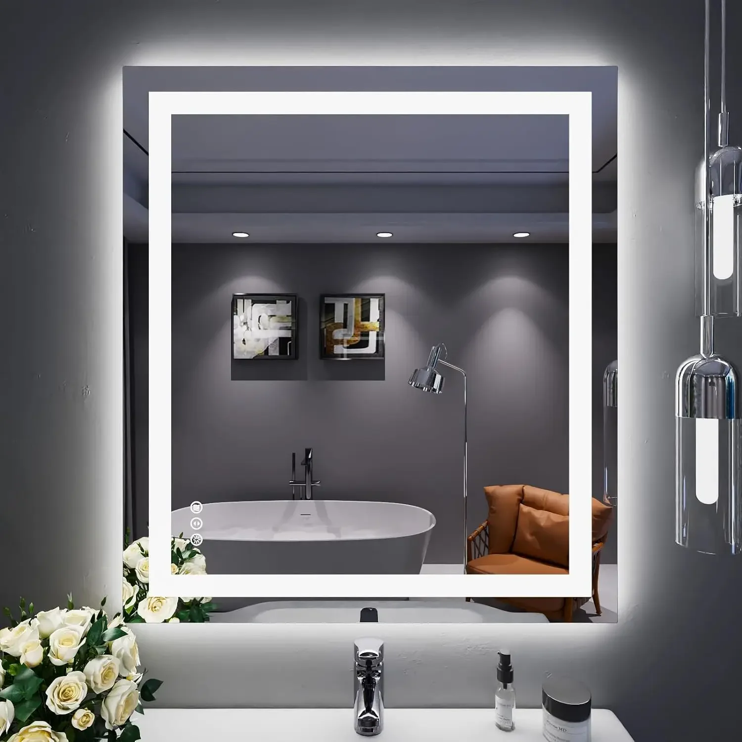 

LOAAO 32"X36" LED Bathroom Mirror with Lights, Anti-Fog, Dimmable, Backlit + Front Lit, Lighted Bathroom Vanity Mirror for Wall,