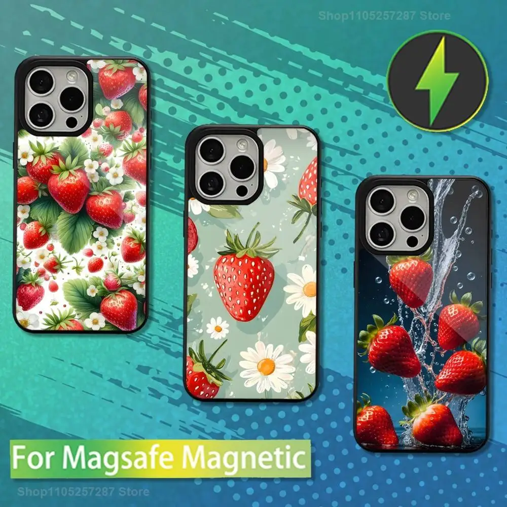 

Fruit Strawberry Cute Art For iPhone 12,14,11,15,13,16,17,For Magsafe,Plus,Mini, Pro,Max,Magnetic Wireless Charging Case