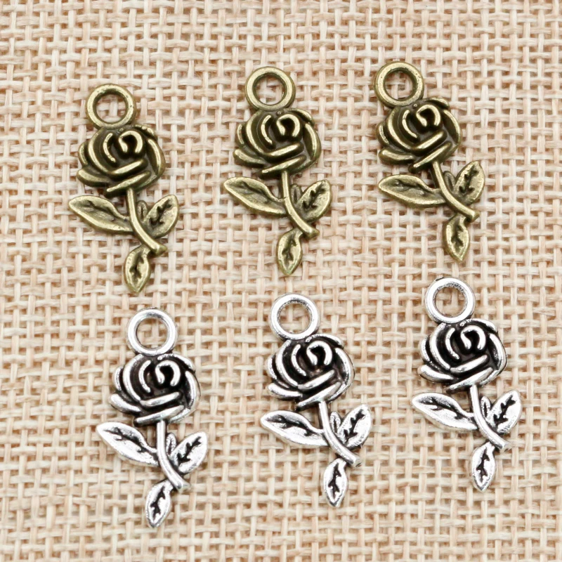 40pcs 21x10mm Antique Bronze Plated Flower Rose Handmade Charms Pendant:DIY for bracelet necklace