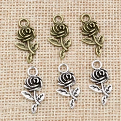 40pcs 21x10mm Antique Bronze Plated Flower Rose Handmade Charms Pendant:DIY for bracelet necklace