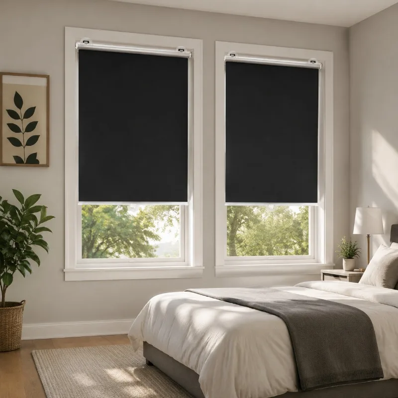 2pcs No-Drill Strong Suction Cup Sun Shade Curtains, Single Titanium Silvery Coating Automatic Retractable Roll-Up Curtains
