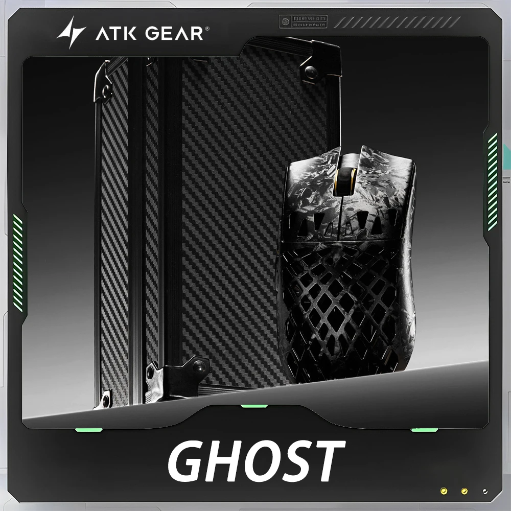 ATK Ghost plus Composite Carbon Fiber Mouse Hollowed-out Wireless Lightweight PAW3955 Dual 8k Mouse Small Hands Gaming Mice Gift