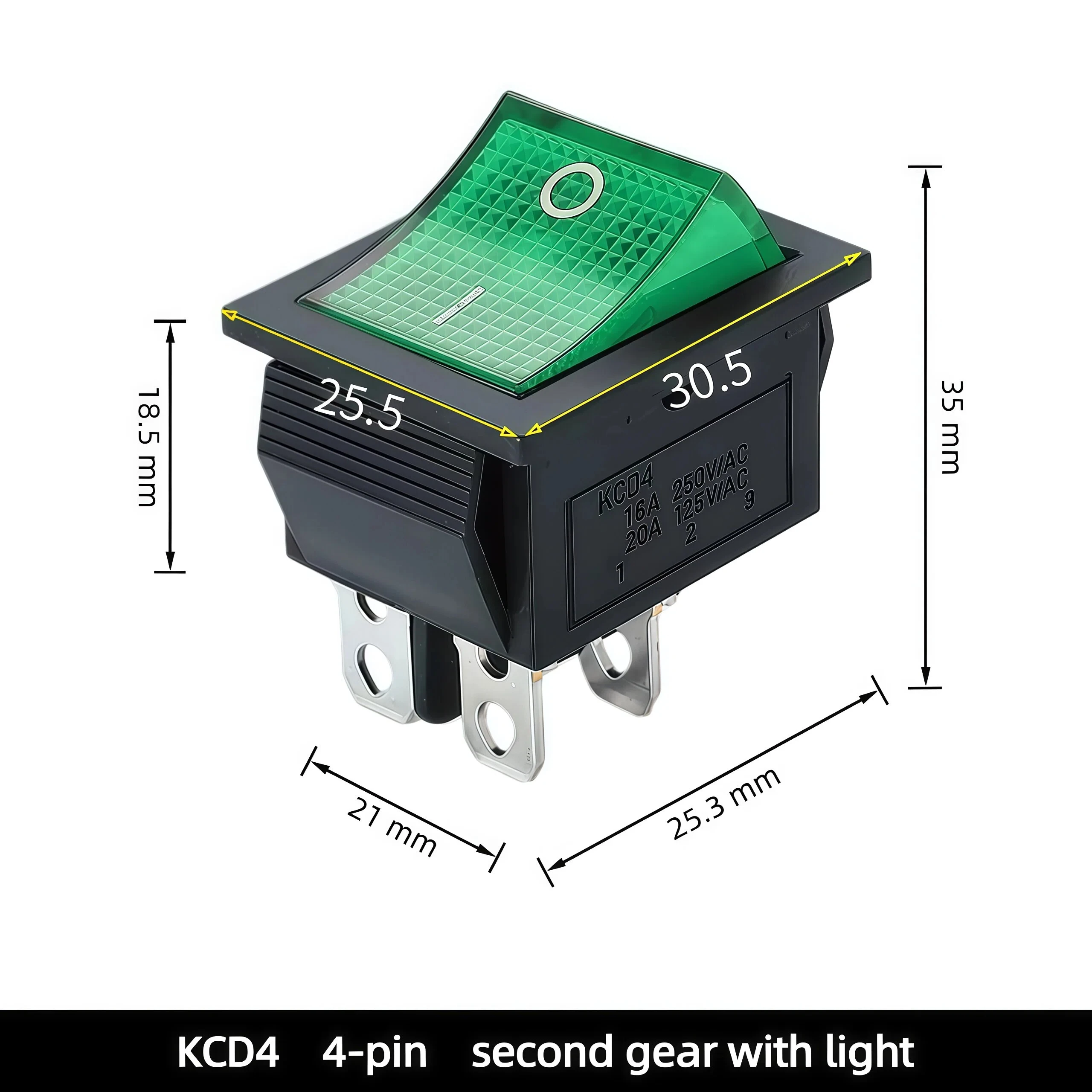 1-5 قطعة 31x25 مللي متر KCD4 4-pin 2-موقف مضيئة الروك التبديل 16A 250 فولت ، زر الطاقة على شكل قارب ، مناسبة للاستخدام المنزلي #4