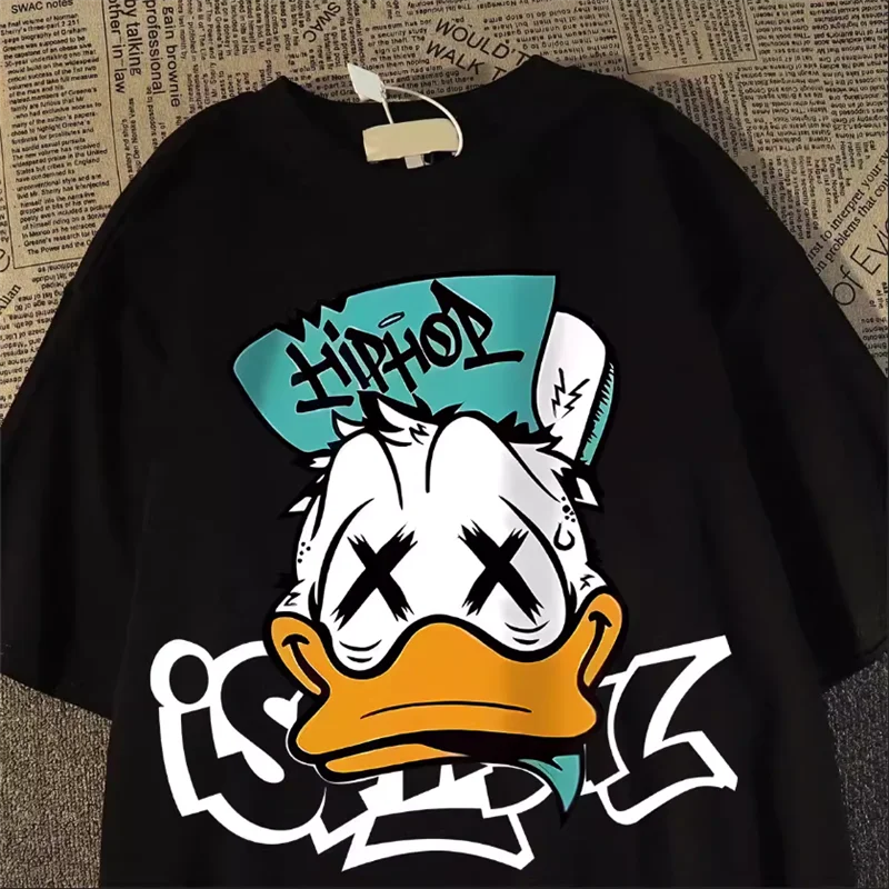 Donald Duck cotton short-sleeved T-shirt American men and women the same  loose Disney Graphic T-shirt anime student loose top