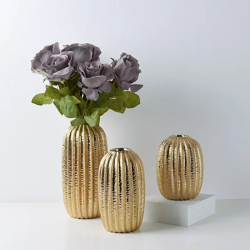 

Modern minimalist ceramic vase decoration creative gold flower vase home living room soft decoration flower dryer