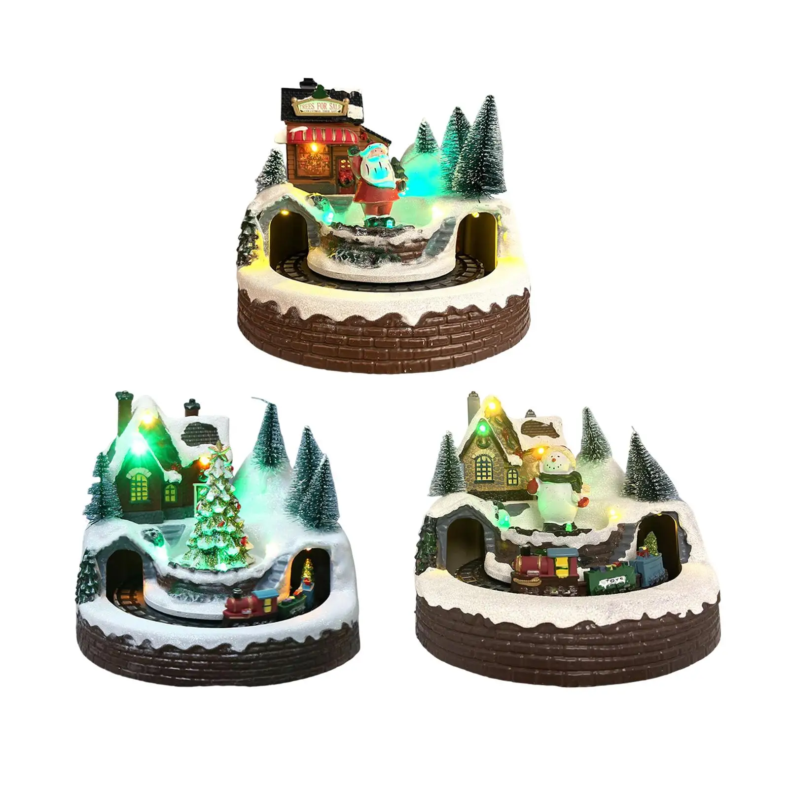 Rotating LED Christmas Village House Music Sculpture Resin Figurine Snow Town Ornament for Holiday Tabletop Display
