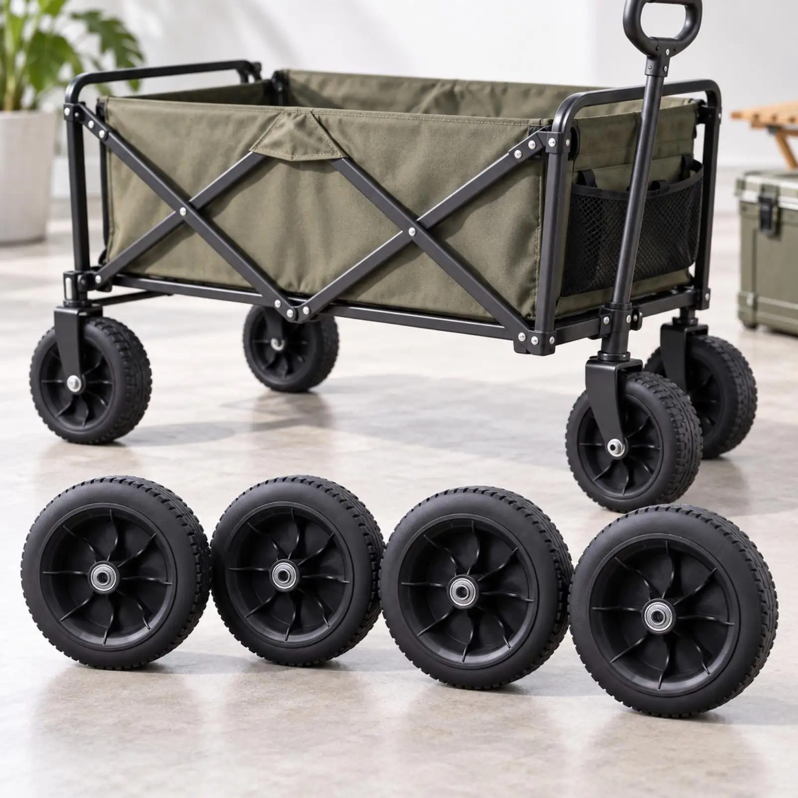 4 Pieces PVC Tank-Style Cart Wheel Anti-Slip Molded Cart Wheel with Metal Bearing Wheels for Camping, Garden Transporting