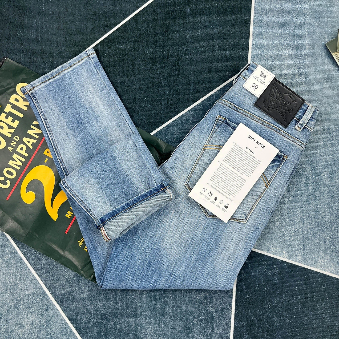 

Spring new American retro slim jeans men's elastic small straight casual trousers