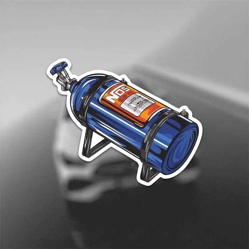 1PC NOS Nitrous Oxide Bottle Waterproof Vinyl Sticker Racing-Style Blue Decal for Car Truck SUV Helmet Auto Decor