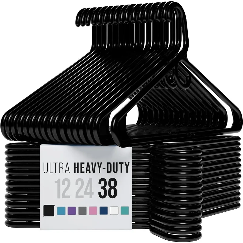 

Ultra Heavy Duty Plastic Clothes Hangers - Black - Durable Coat, Suit and Clothes Hanger. Perchas De Ropa (38 Pack - Black)