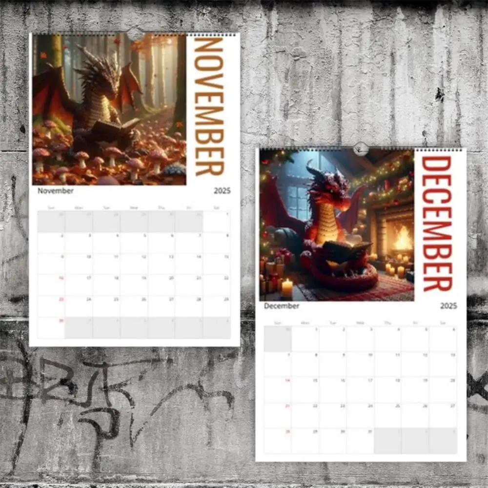 Paper Book Dragon 2025 Calendar Spiral Binding Portable 2025 Wall Calendar Clear Printing Learn The Dragon Calendar for Office